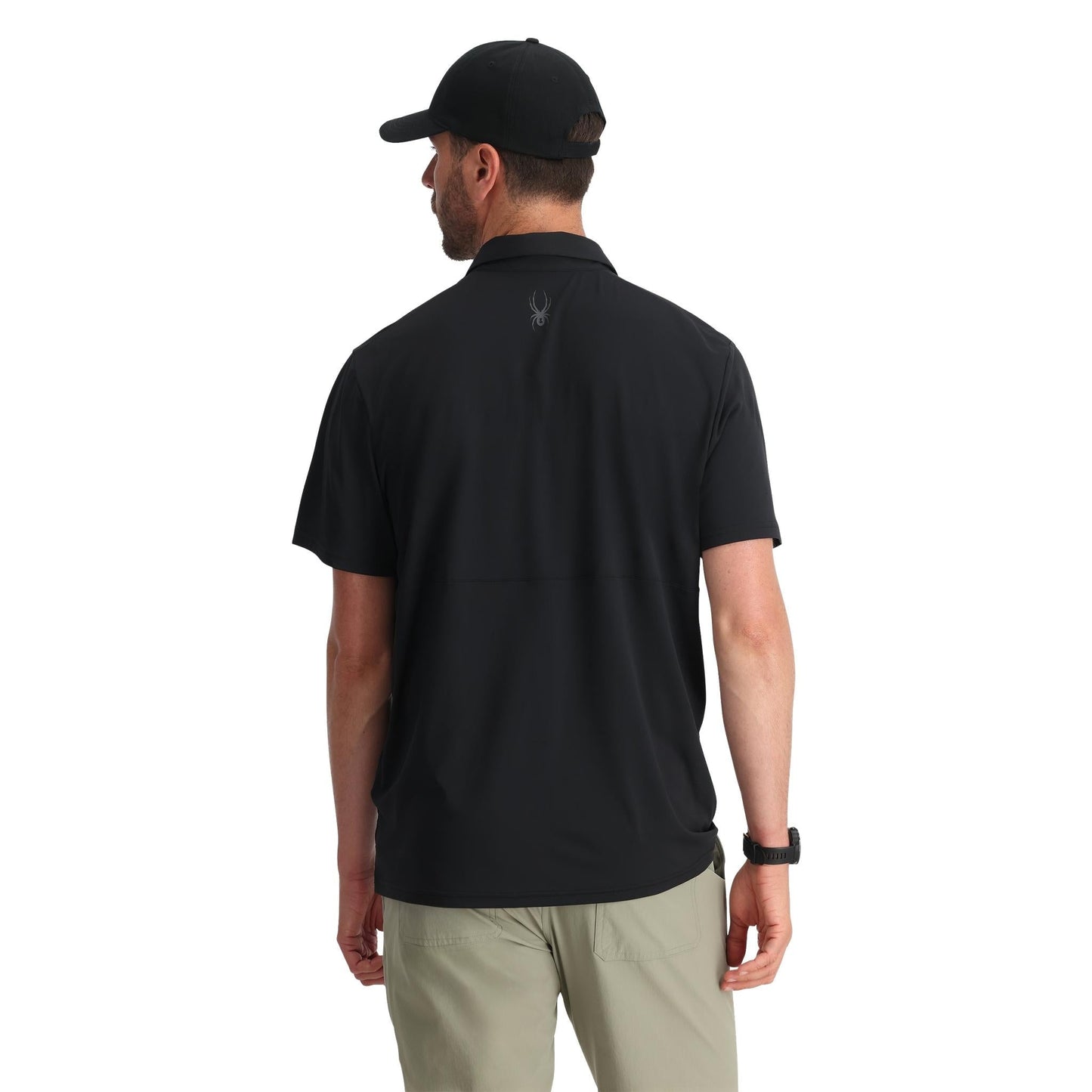 Links Kurzarm-Tech-Polo für Herren – Schwarz