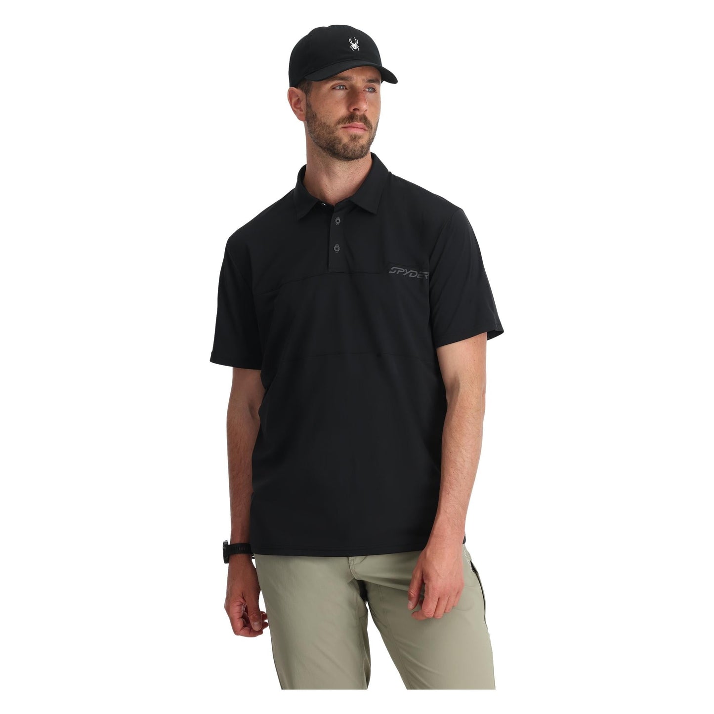 Links Kurzarm-Tech-Polo für Herren – Schwarz