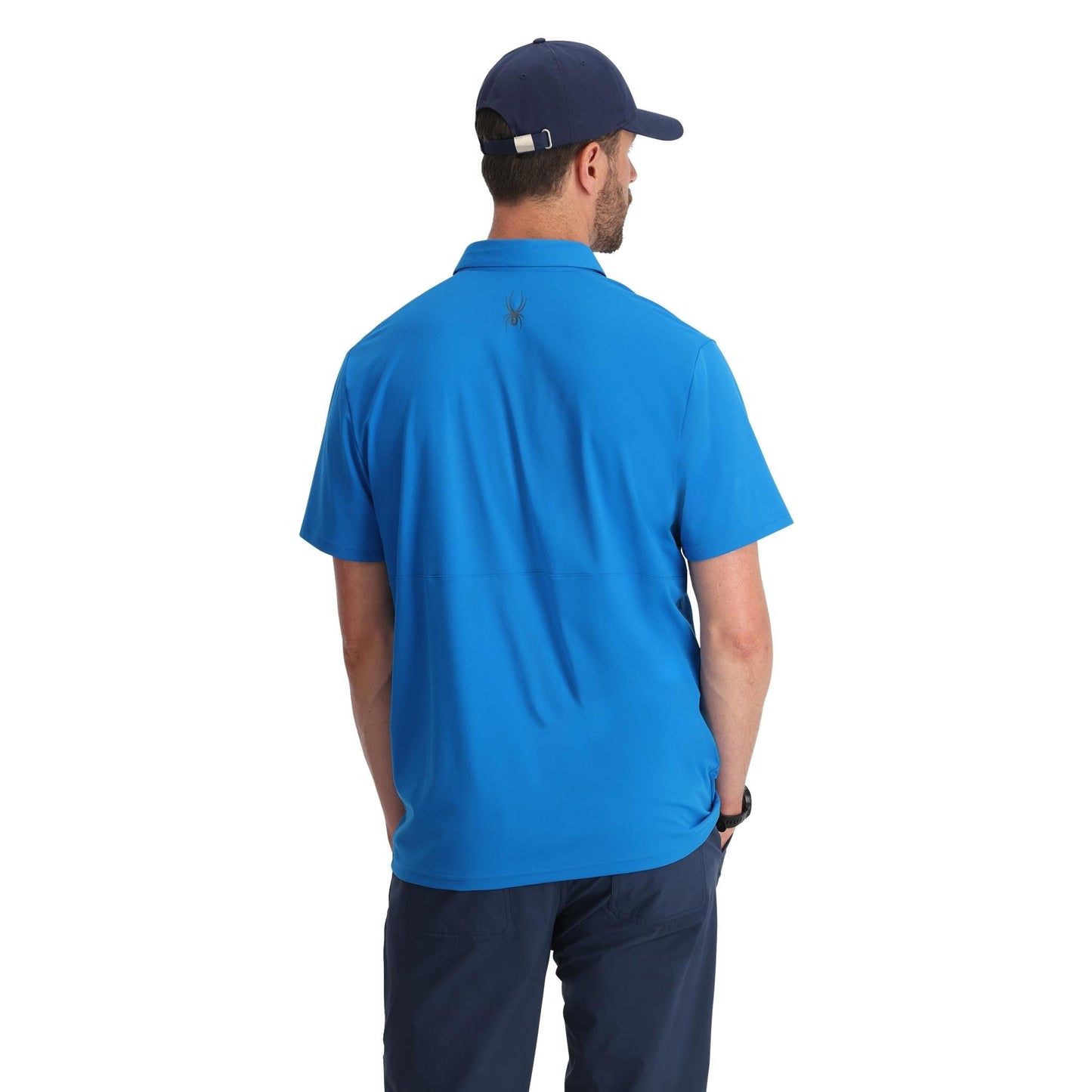 Links Kurzarm-Tech-Polo für Herren – Kobalt