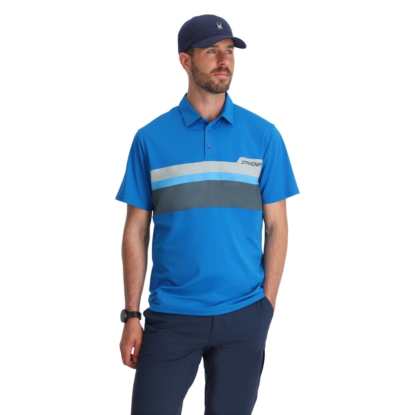 Links Kurzarm-Tech-Polo für Herren – Kobalt