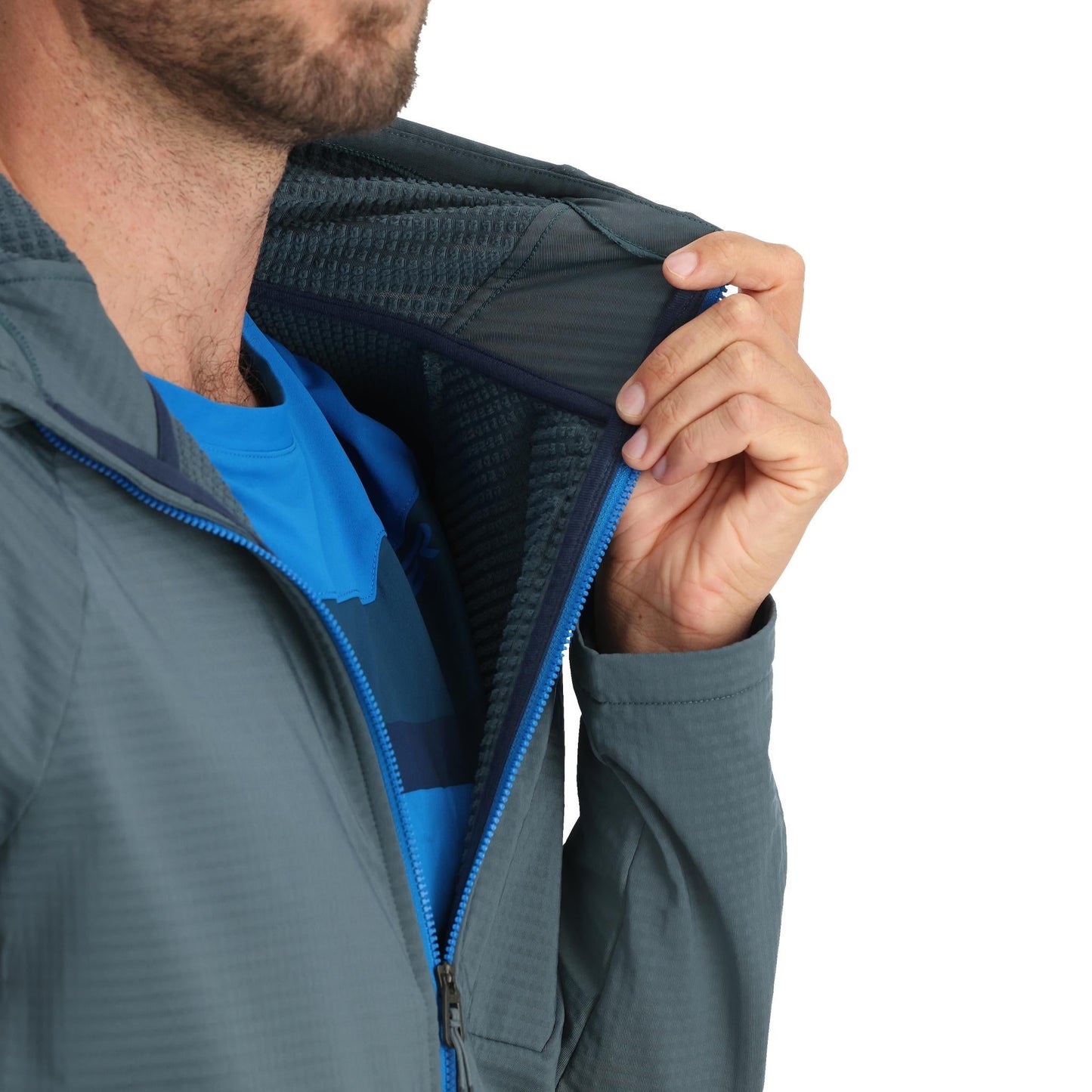 Herren-Hoodie mit Gridweb-Webmuster – Schieferblau