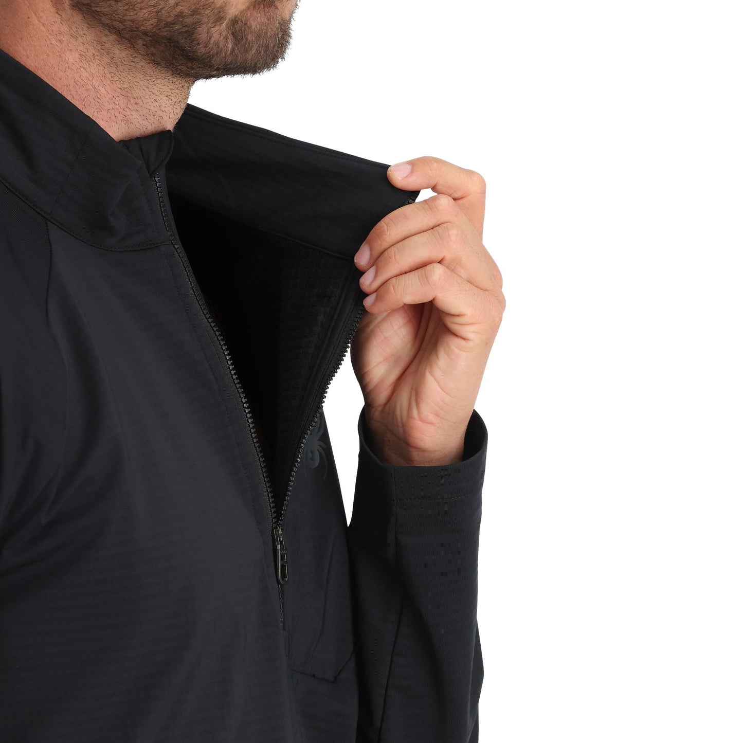Herren-Fleece-Fleece mit halbem Reißverschluss (Gridweb) – Schwarz