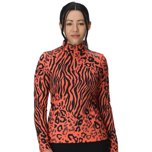Vivid Damen-Halbzip-Pullover – Animal-Print Coral Haze