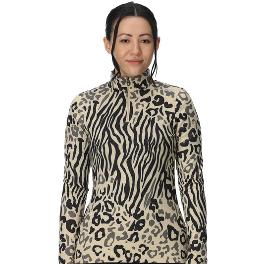 Vivid Damen-Pullover mit halbem Reißverschluss – Tiermuster