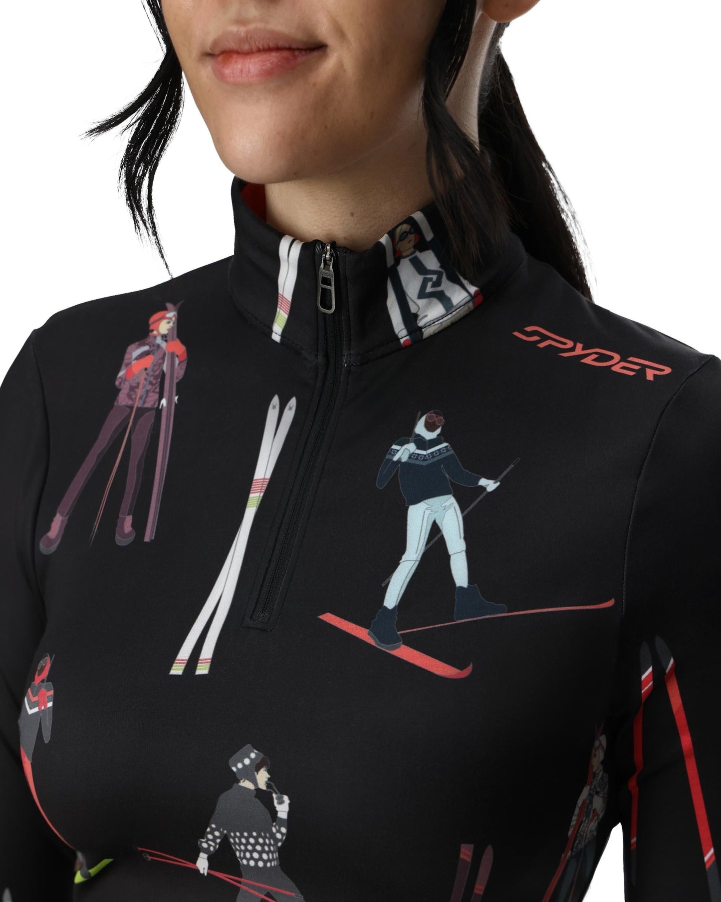 Vivid Damen-Pullover mit halbem Reißverschluss – Vintage-Look, Schwarz