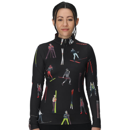 Vivid Damen-Pullover mit halbem Reißverschluss – Vintage-Look, Schwarz