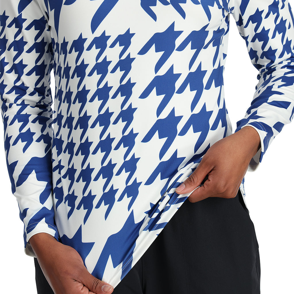 Damen-Pullover mit Hahnentrittmuster und halbem Reißverschluss – Elektrisches Blau