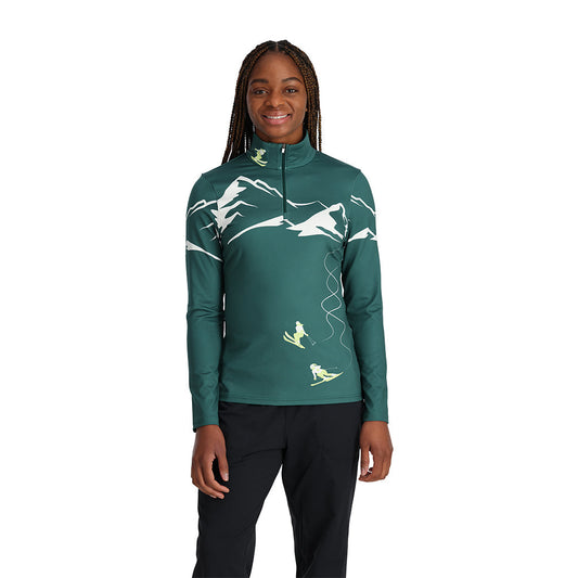 Damen-Pullover mit halbem Reißverschluss in Figur 8 - Zypressengrün
